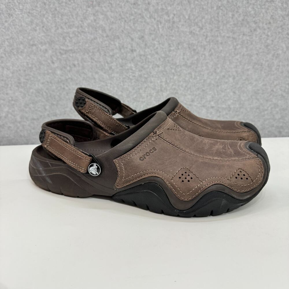 Crocs Men's Swiftwater Leather Clogs Size 11 Brown Espresso Adjustable
